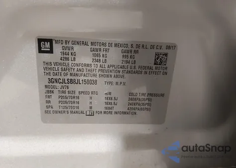 2018 Chevrolet Trax Lt from USA, damaged, VIN 3GNCJLSB8JL150038